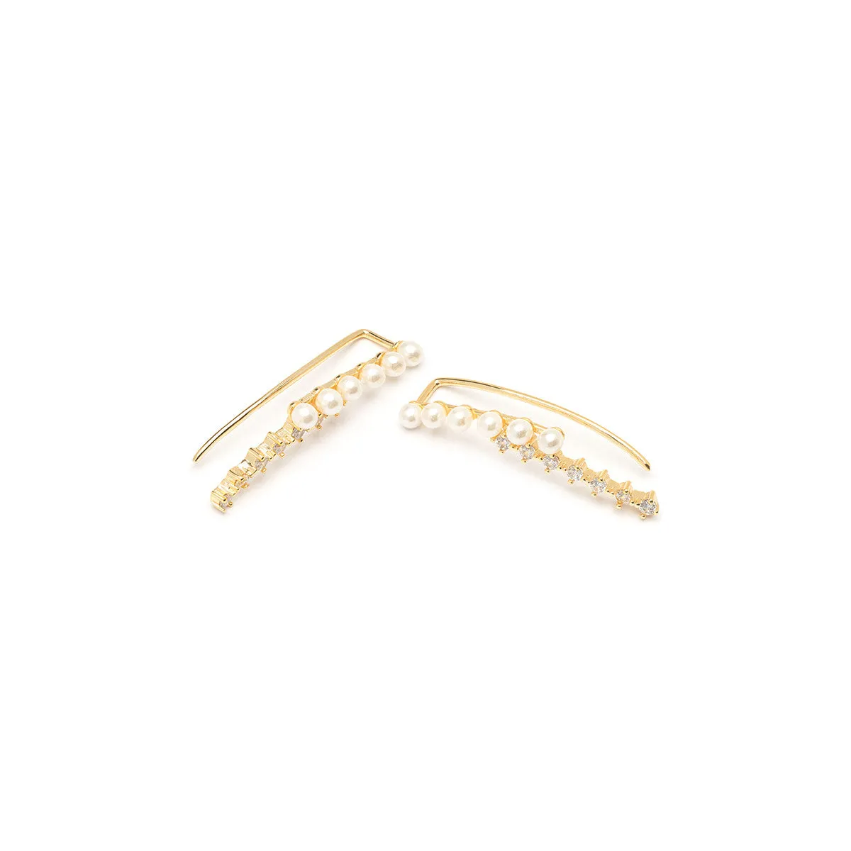 Pearls And Zirconia Gold Ear Climber
