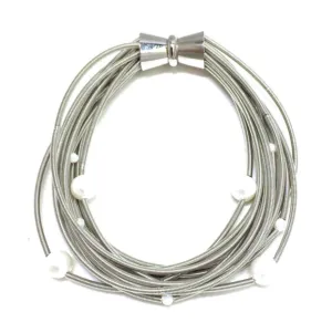 Piano Wire Fresh Water Pearl Bracelet