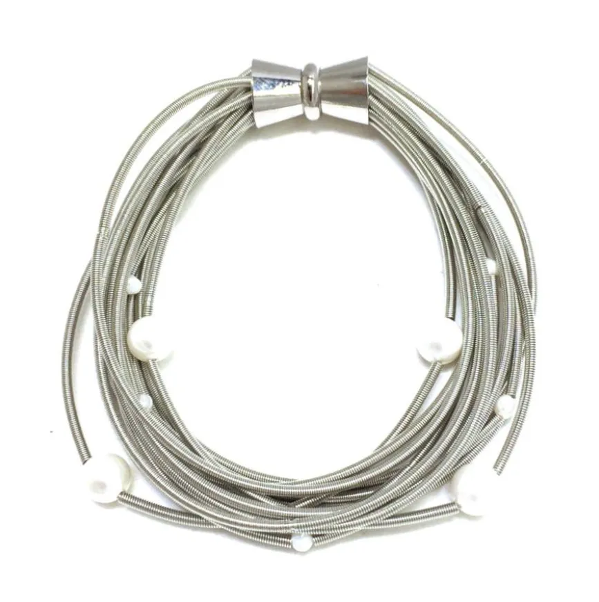 Piano Wire Fresh Water Pearl Bracelet