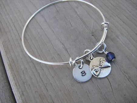 Pinky Promise Charm Bracelet- Adjustable Bangle Bracelet with an Initial Charm and an Accent Bead of your choice