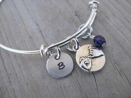 Pinky Promise Charm Bracelet- Adjustable Bangle Bracelet with an Initial Charm and an Accent Bead of your choice