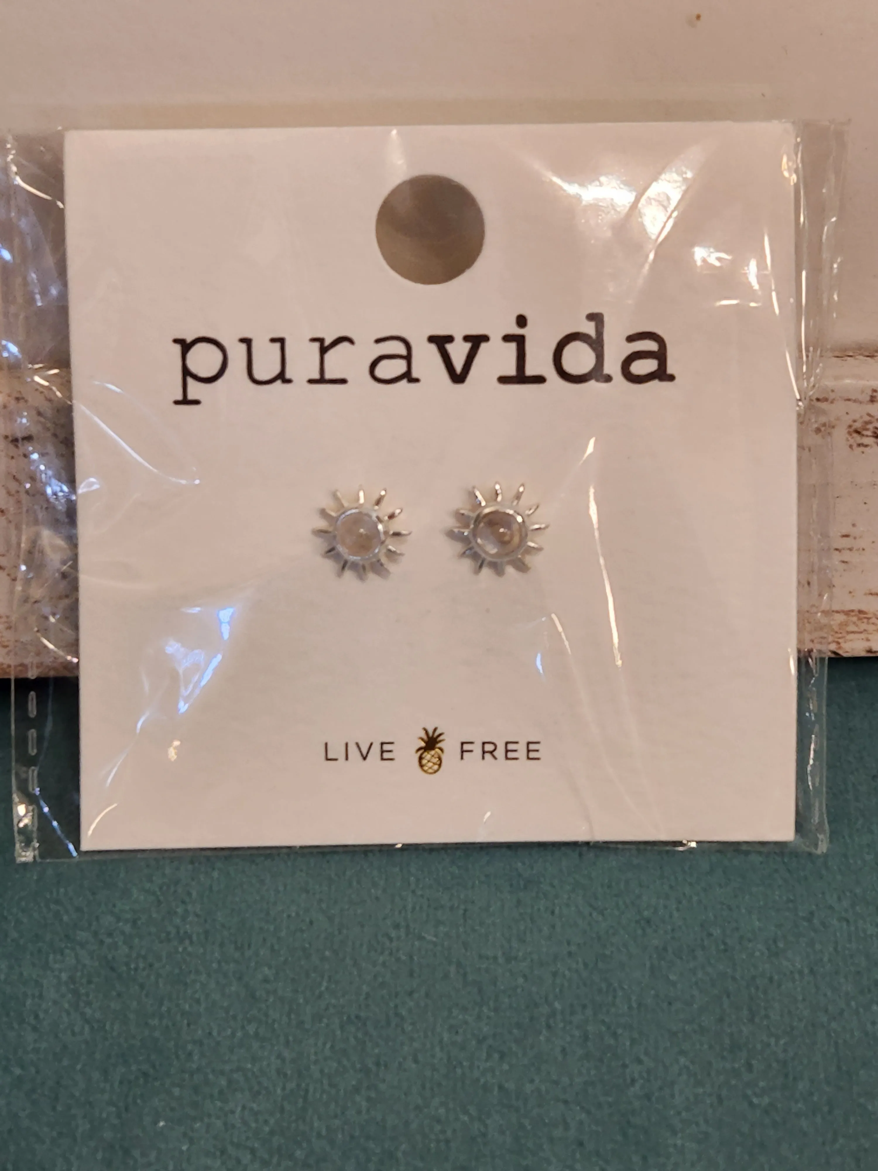 PURA VIDA MOONSTONE SUNRAY STUD EARRINGS SILVER OR GOLD NEW!