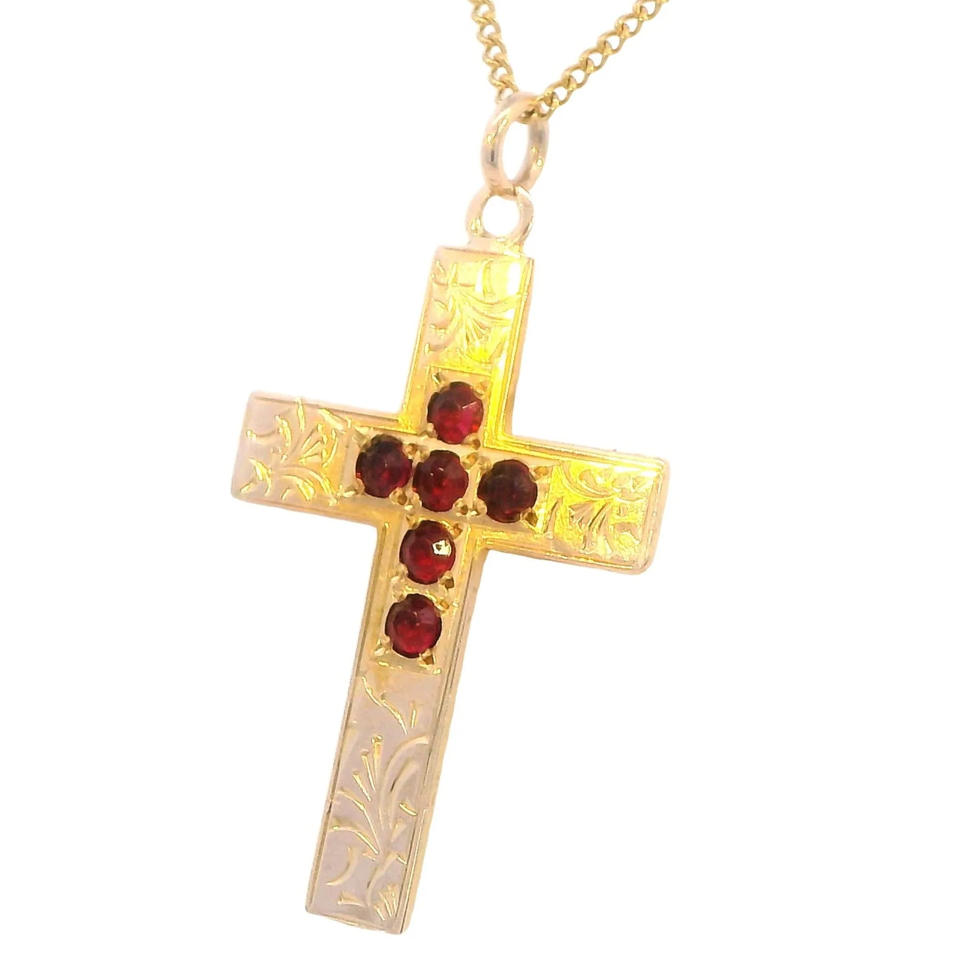 Radiant Faith: 9ct Yellow Gold Ruby Cross Pendant - A Symbol of Devotion