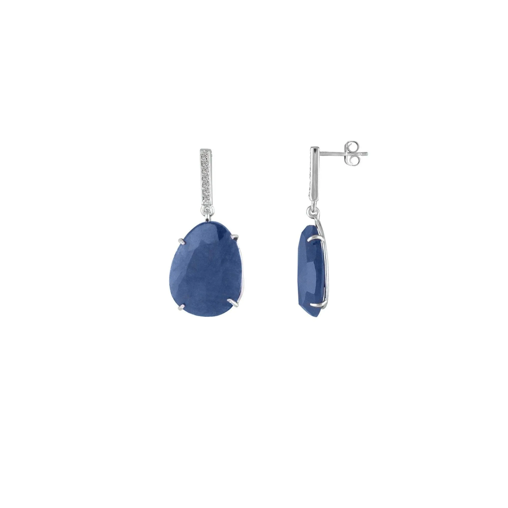 Rough Cut Organic Sapphire and Diamond Earrings in Silver