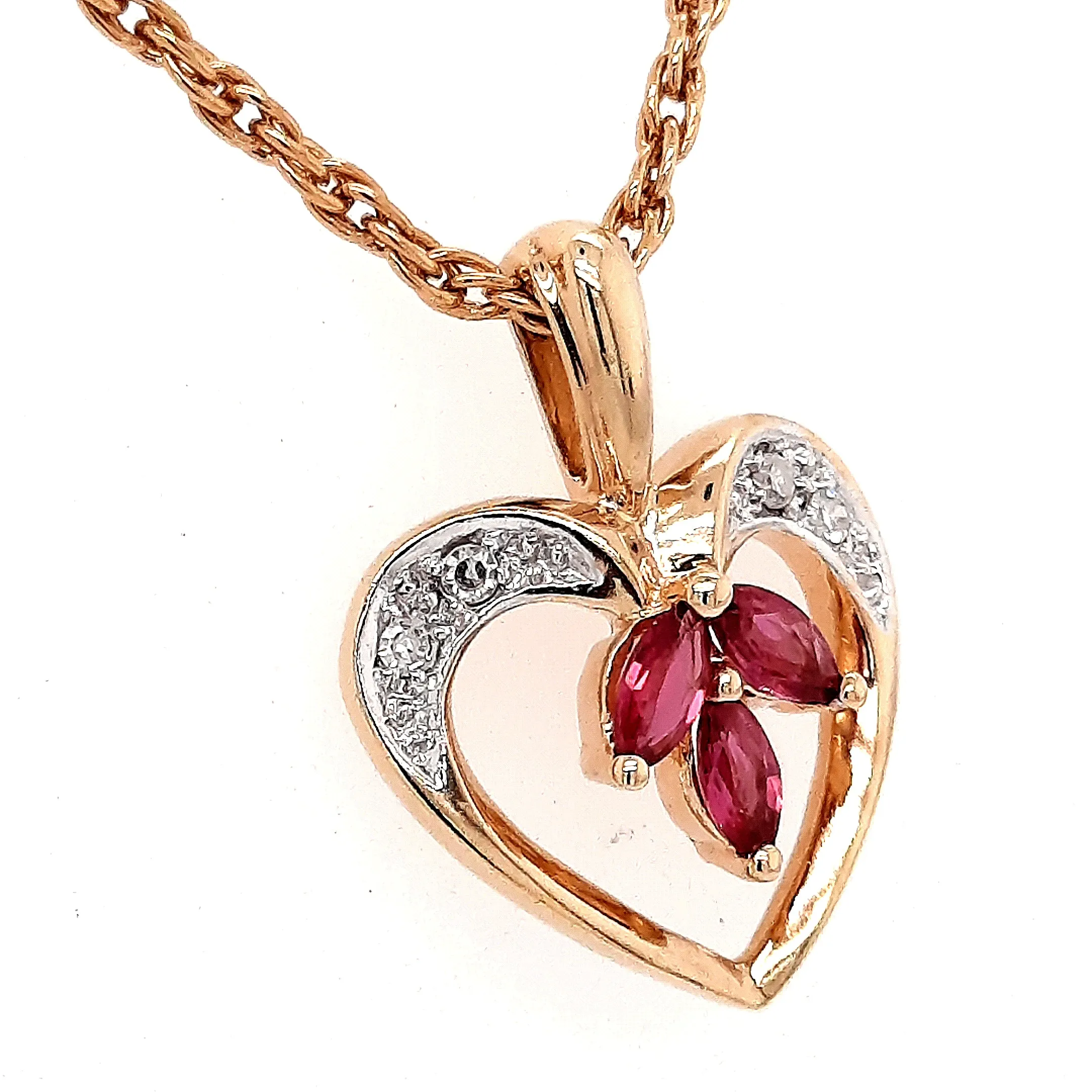 Ruby & Diamond Yellow Gold Heart Pendant