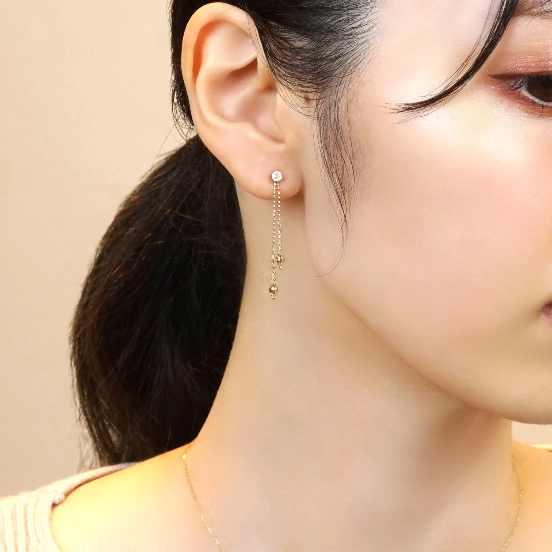 [Second Earrings] 18K Yellow Gold Moonstone Earrings