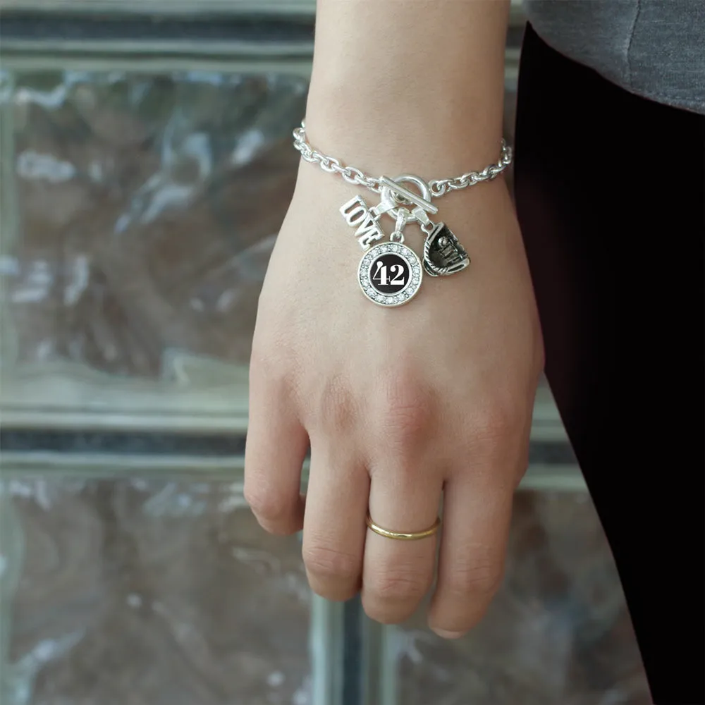 Silver Baseball Glove - Sports Number 42 Circle Charm Toggle Bracelet