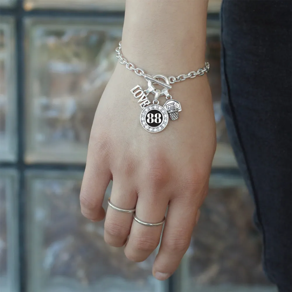 Silver Basketball Hoop - Sports Number 88 Circle Charm Toggle Bracelet