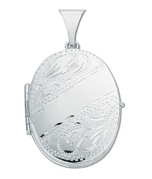 Silver Engraved Oval Shaped Family Locket