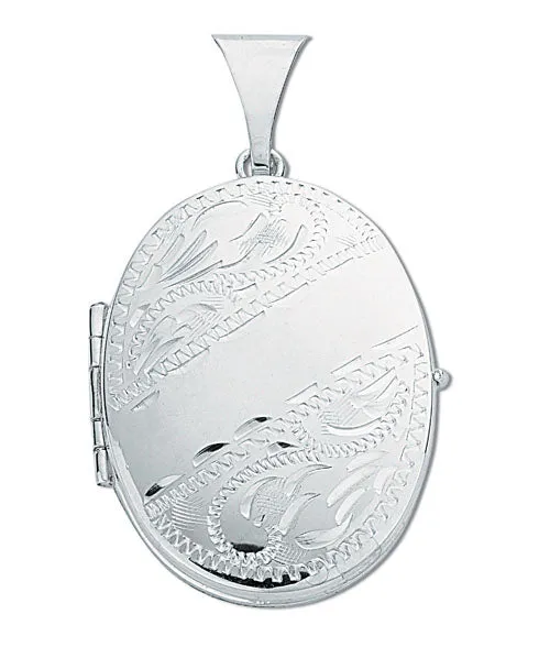 Silver Engraved Oval Shaped Family Locket