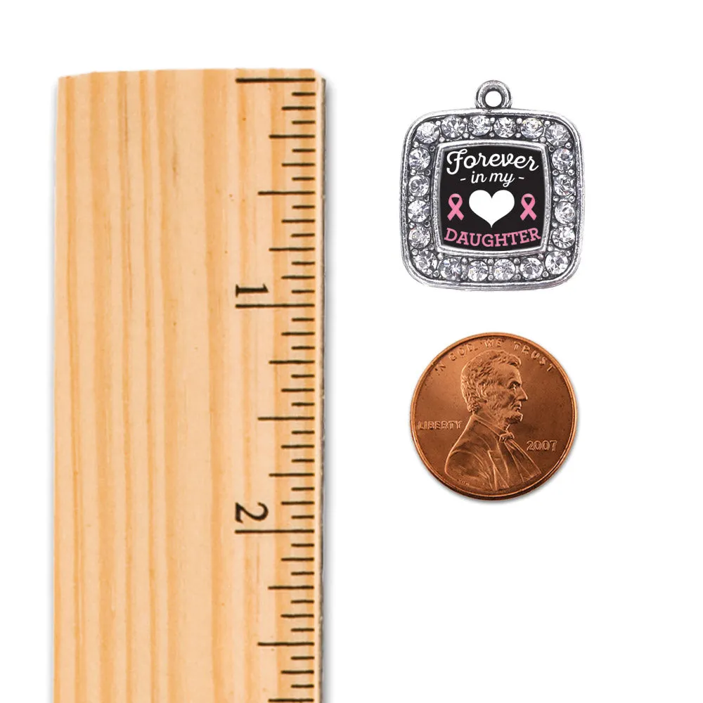 Silver Forever in my Heart Daughter Breast Cancer Support Square Charm Braided Bracelet