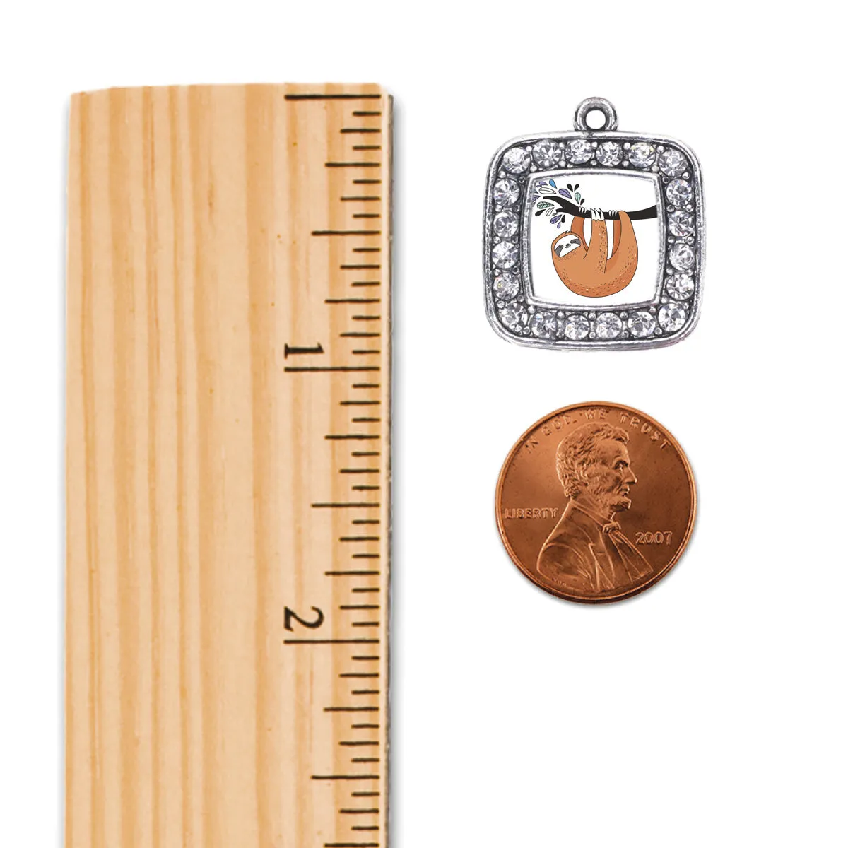 Silver Sloth Square Charm Toggle Bracelet