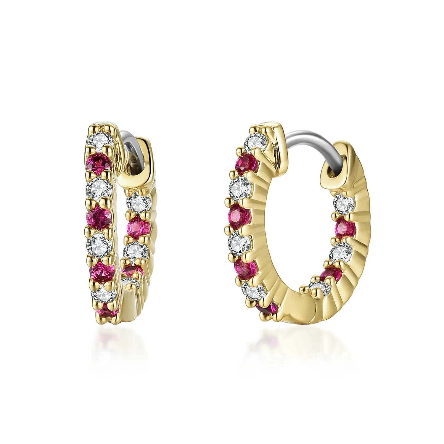 Surgical Steel Alternating Light Colorful and Clear CZ Hoop Earrings