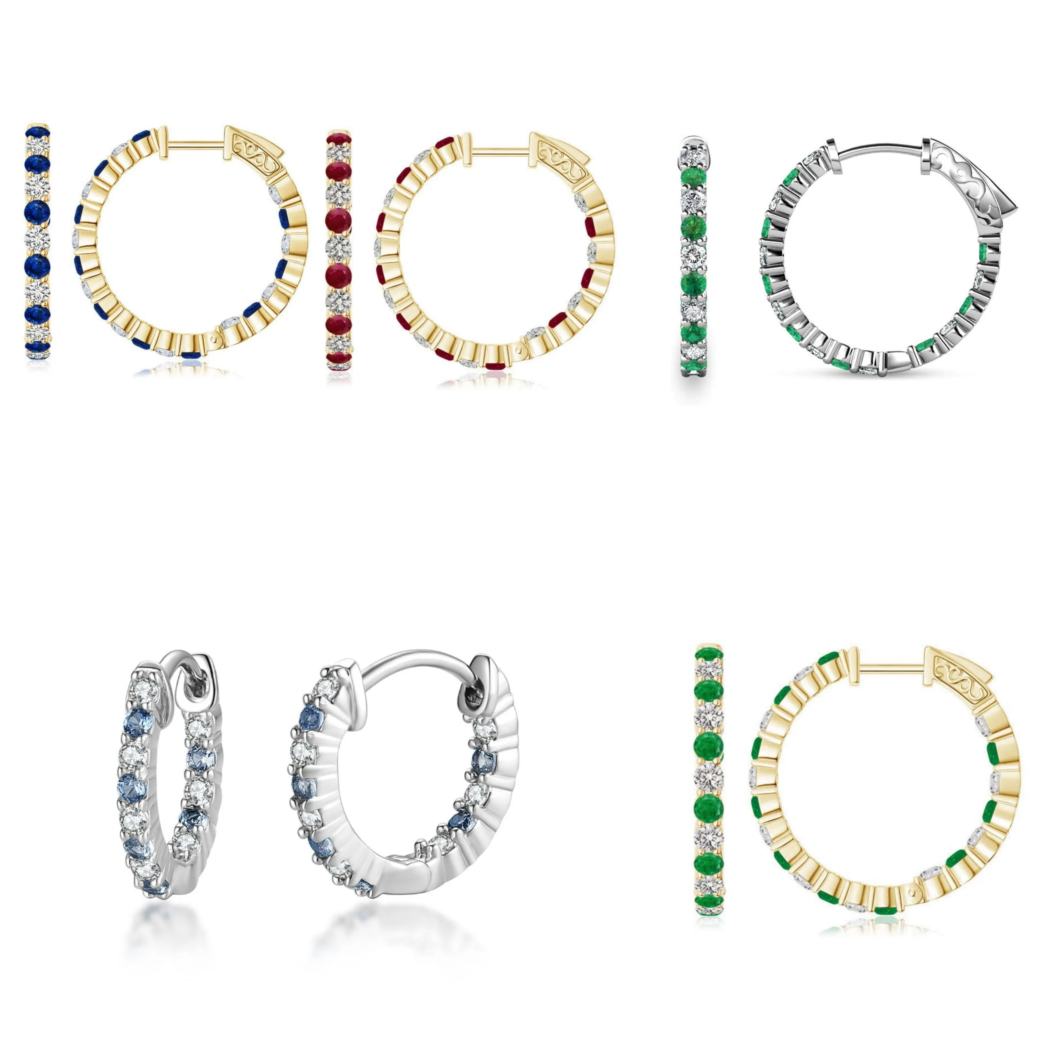 Surgical Steel Alternating Light Colorful and Clear CZ Hoop Earrings
