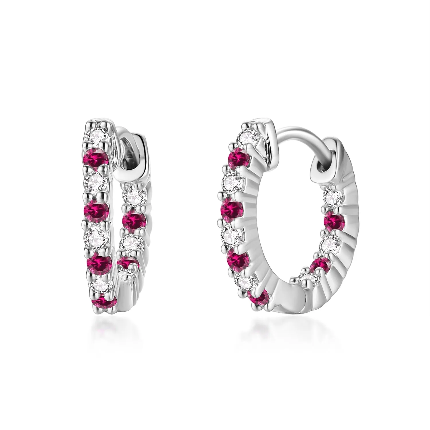 Surgical Steel Alternating Light Colorful and Clear CZ Hoop Earrings