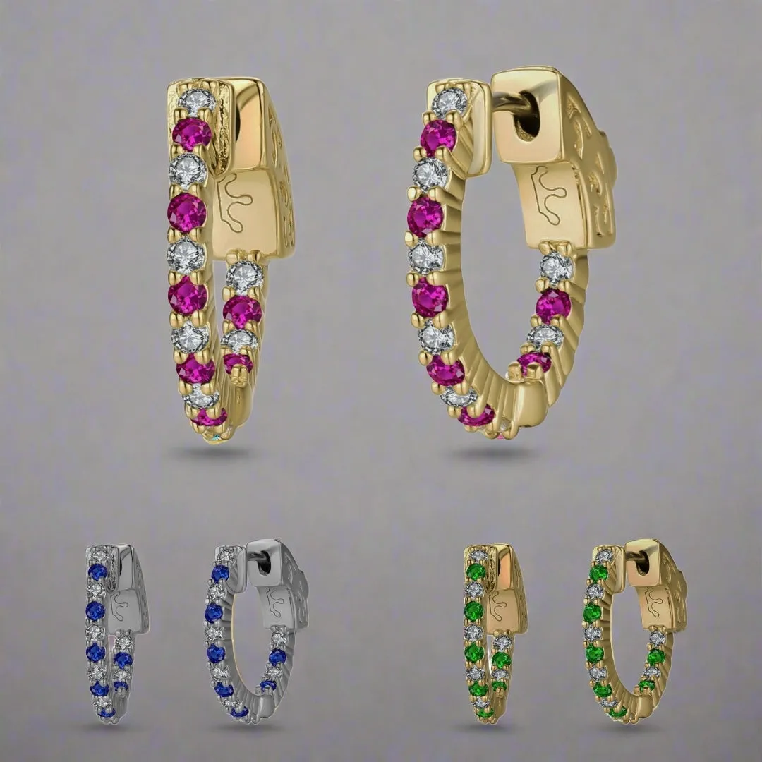 Surgical Steel Alternating Light Colorful and Clear CZ Hoop Earrings