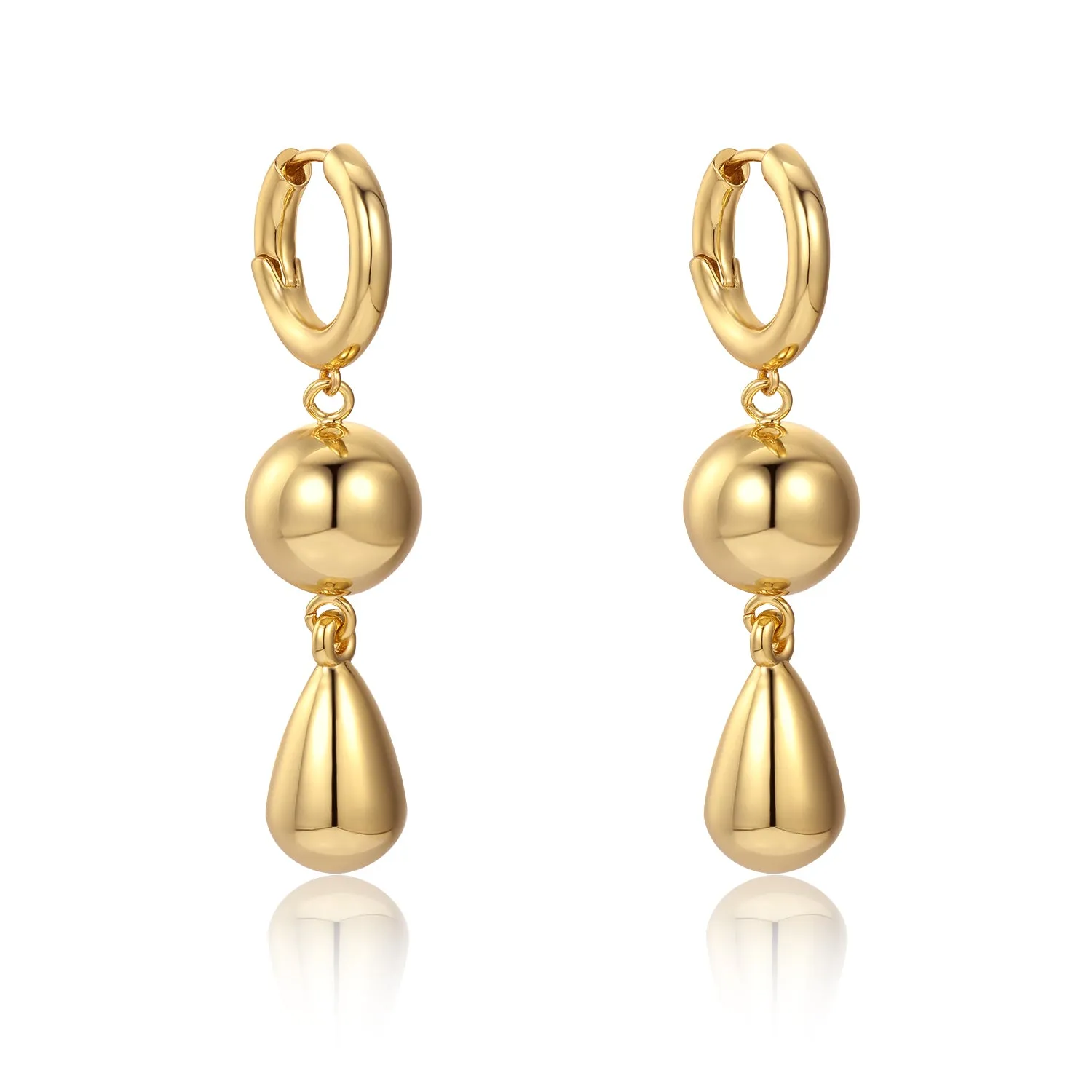 Teardrop Gold Ball Drop Hoop Earrings