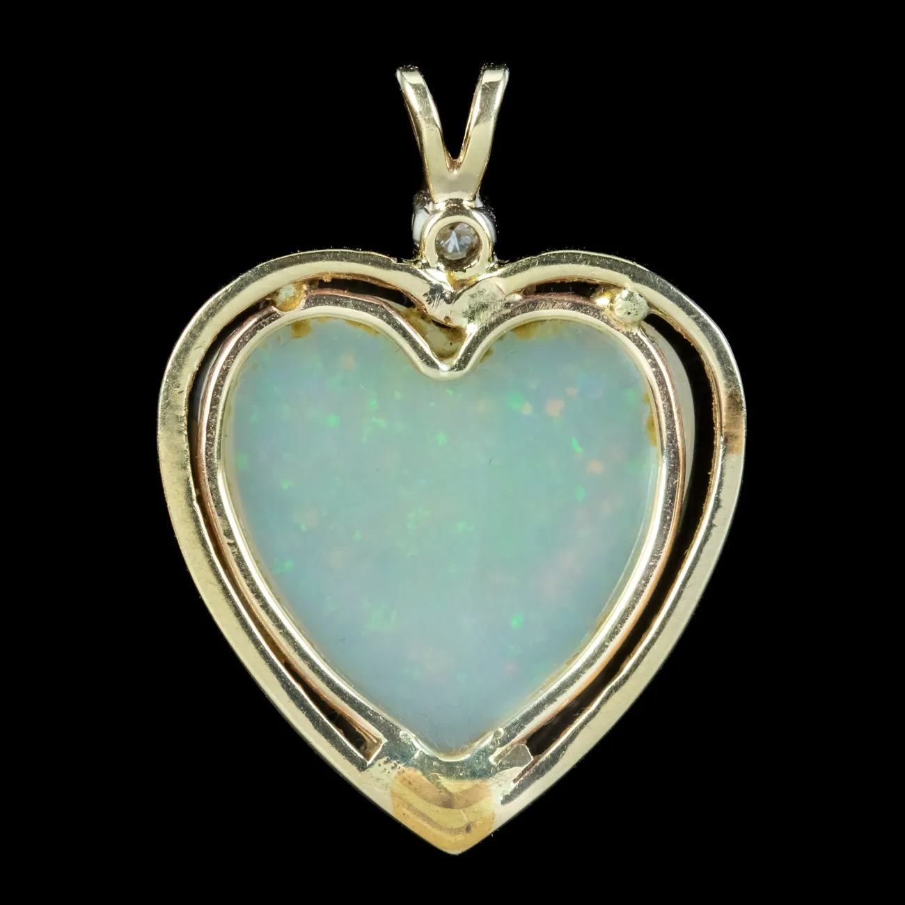 Vintage Opal Heart Diamond Pendant 15ct Gold 10ct Opal